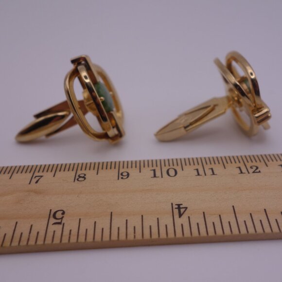 Gold Color Cuff Links with Green Stone PAT 3.208.313 - Picture 8 of 15